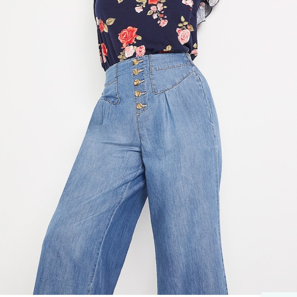 New with tag one 5 one size large wide leg high-rise denim capris - Picture 2 of 3